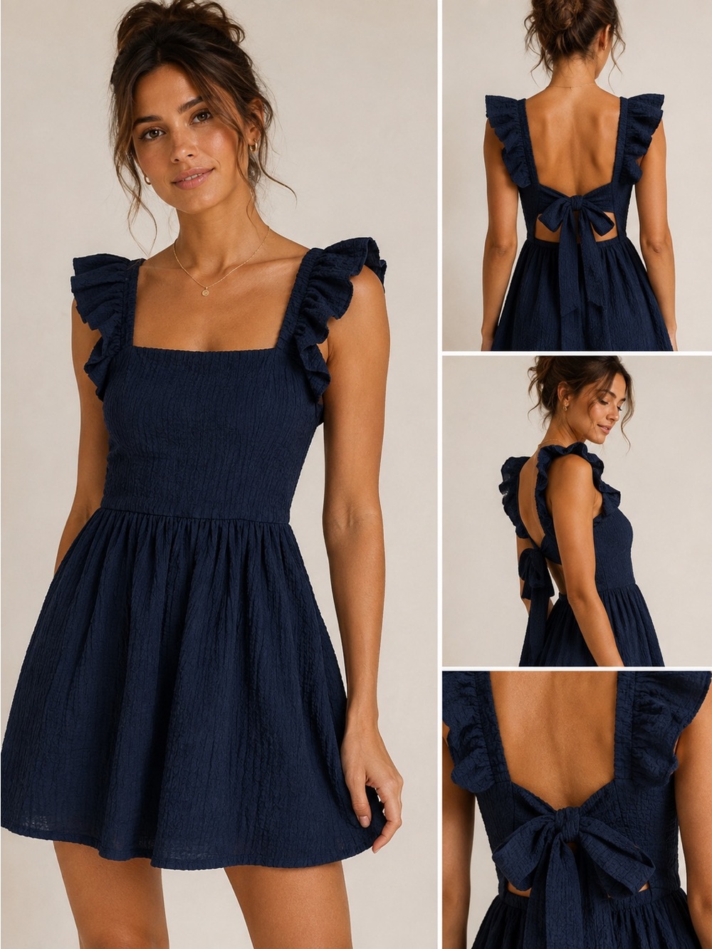 You & All Navy Ruffle Tie-Back Mini Dress – Size XS